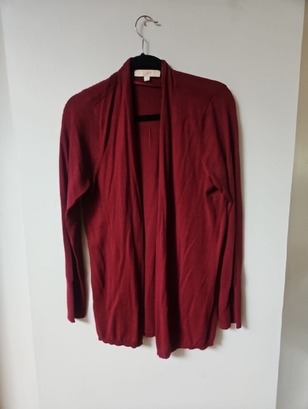 Loft Women’s Burgundy Open Front Cardigan Sweater Size Large